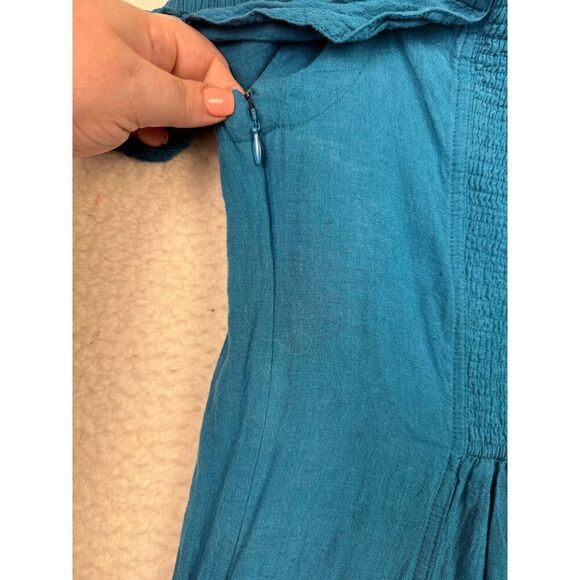 Anthropologie Maeve Buttondown Ruffle Blue Linen Blend Midi Dress Size 12‎ - Picture 9 of 9